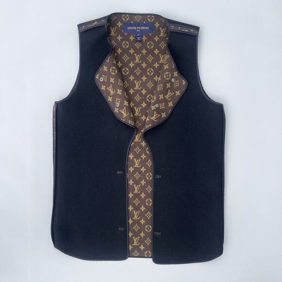 Louis Vuitton monogram And Black Men’s Vest Inner Jacket Layer Wool Size 36 - Picture 1 of 10